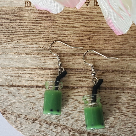 Green Boba Tea Earrings - Picture 4 of 5